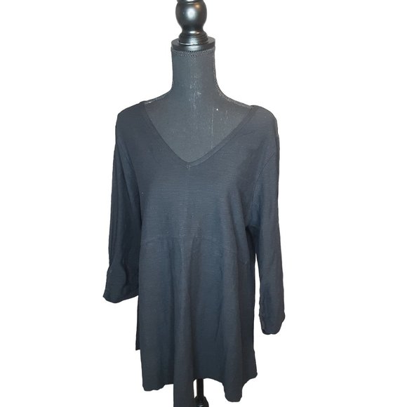 NWOT Style & Co Cotton/ Linen Blend Black Tunic Pullover V Neck Top Size L - Picture 3 of 11